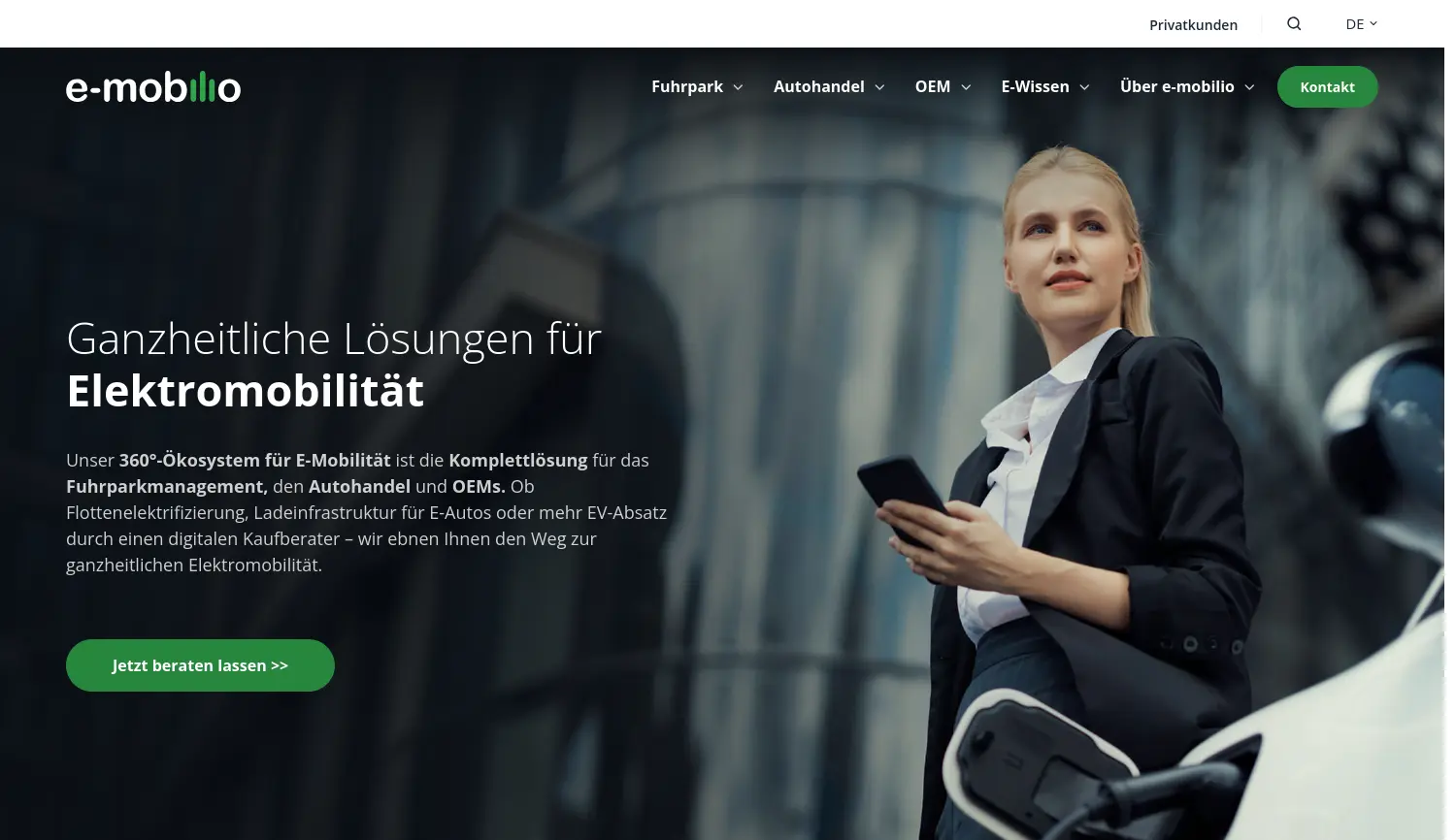 Website der Firma e-mobilio GmbH
