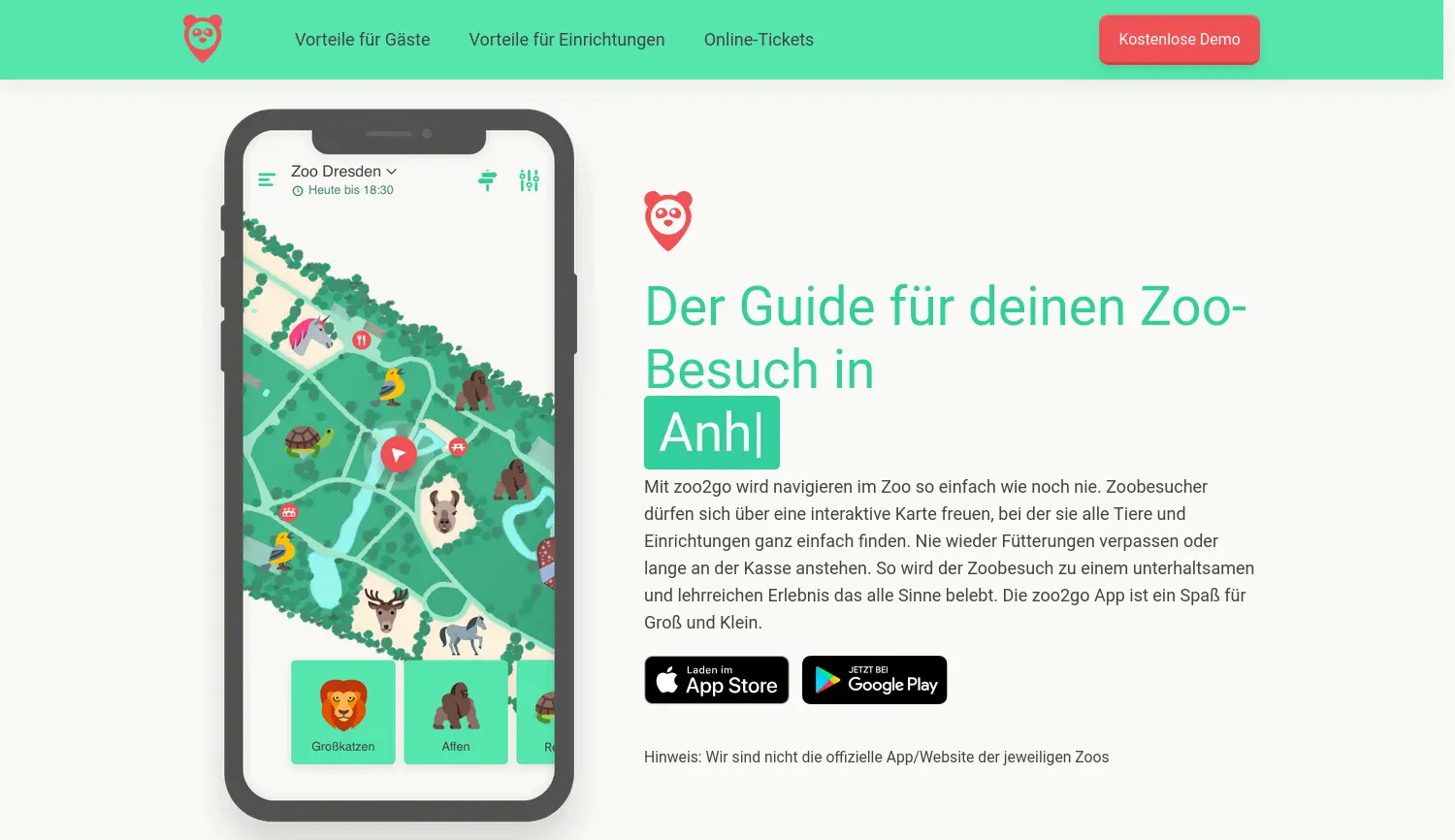 Website der Firma zoo2go GmbH