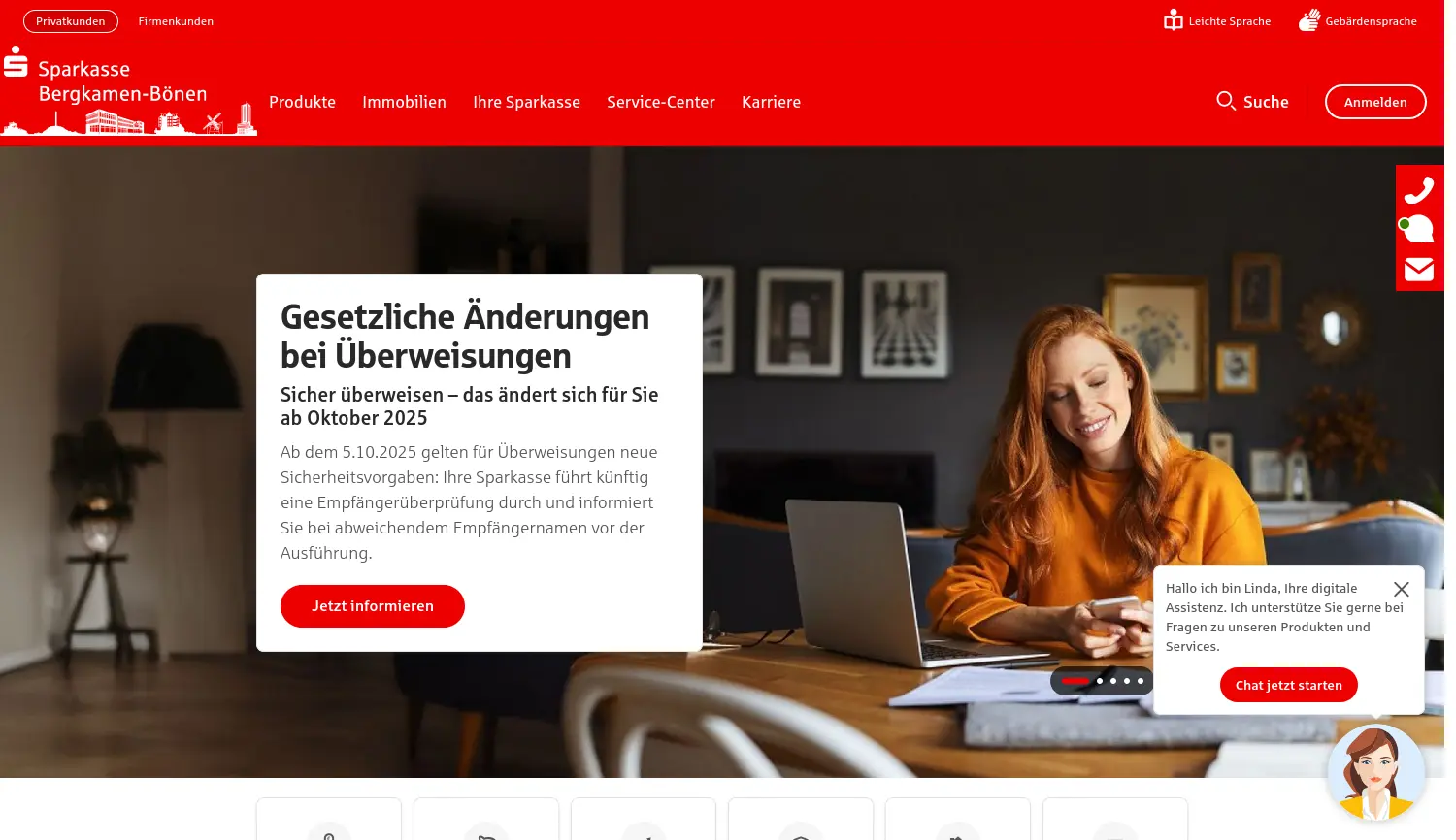 Website der Firma Sparkasse Bergkamen-Bönen Anstalt des öffentlichen Rechts