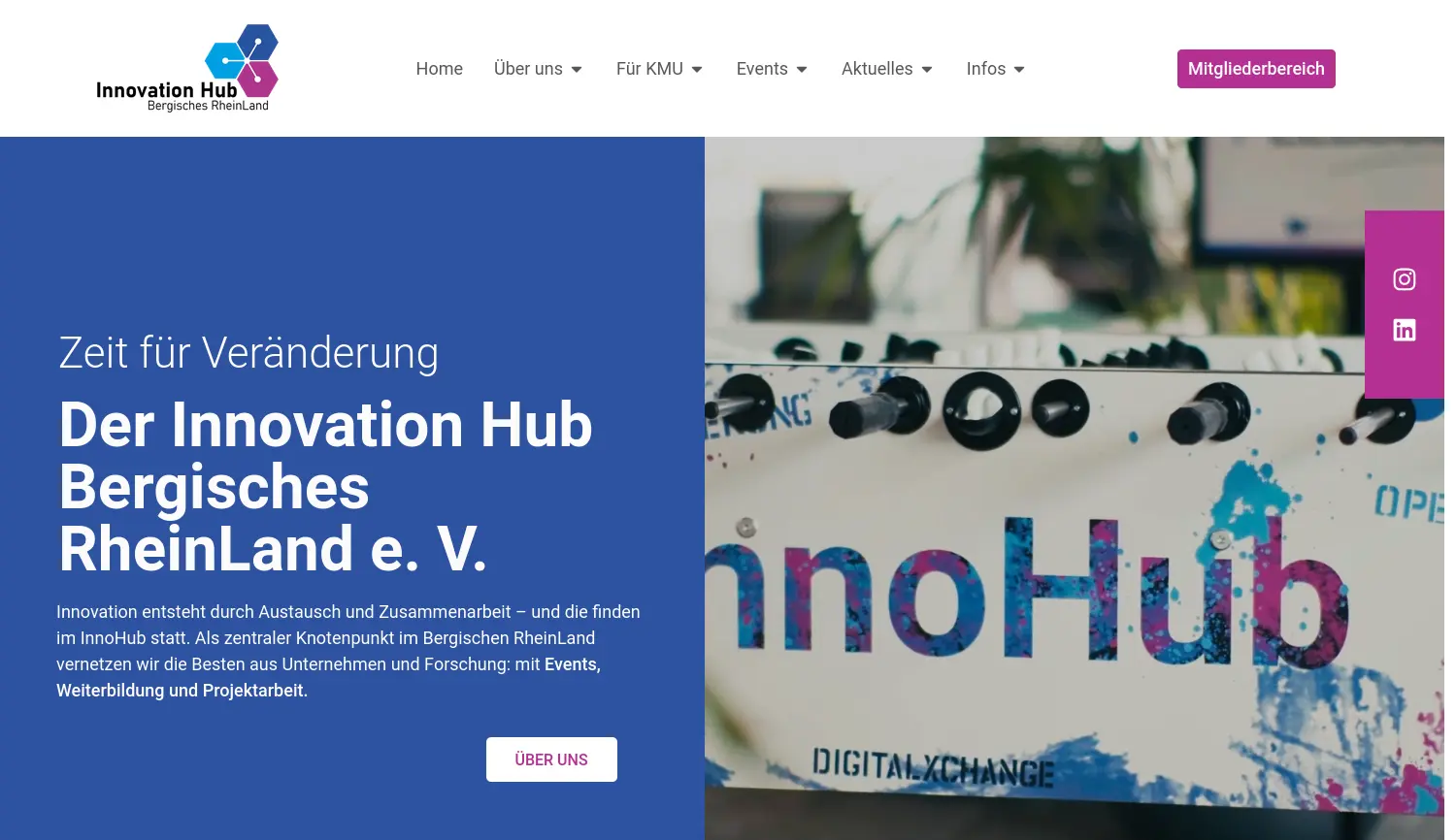 Website der Firma Innovation Hub Bergisches RheinLand e. V.