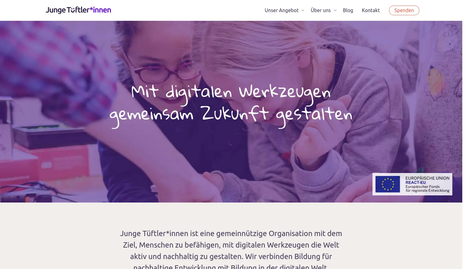 Website der Firma Junge Tüftler gGmbH