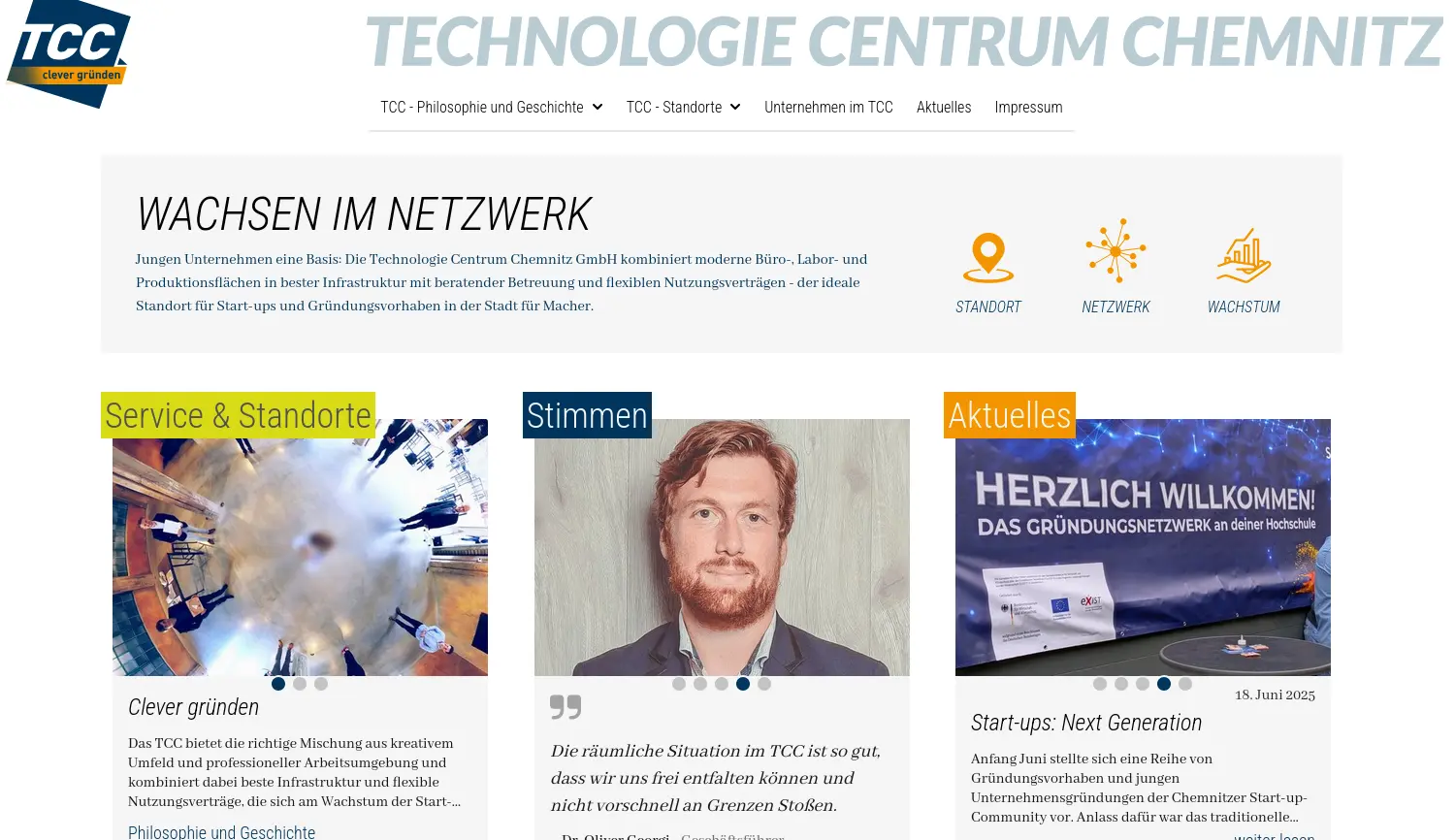 Website der Firma Technologie Centrum Chemnitz GmbH
