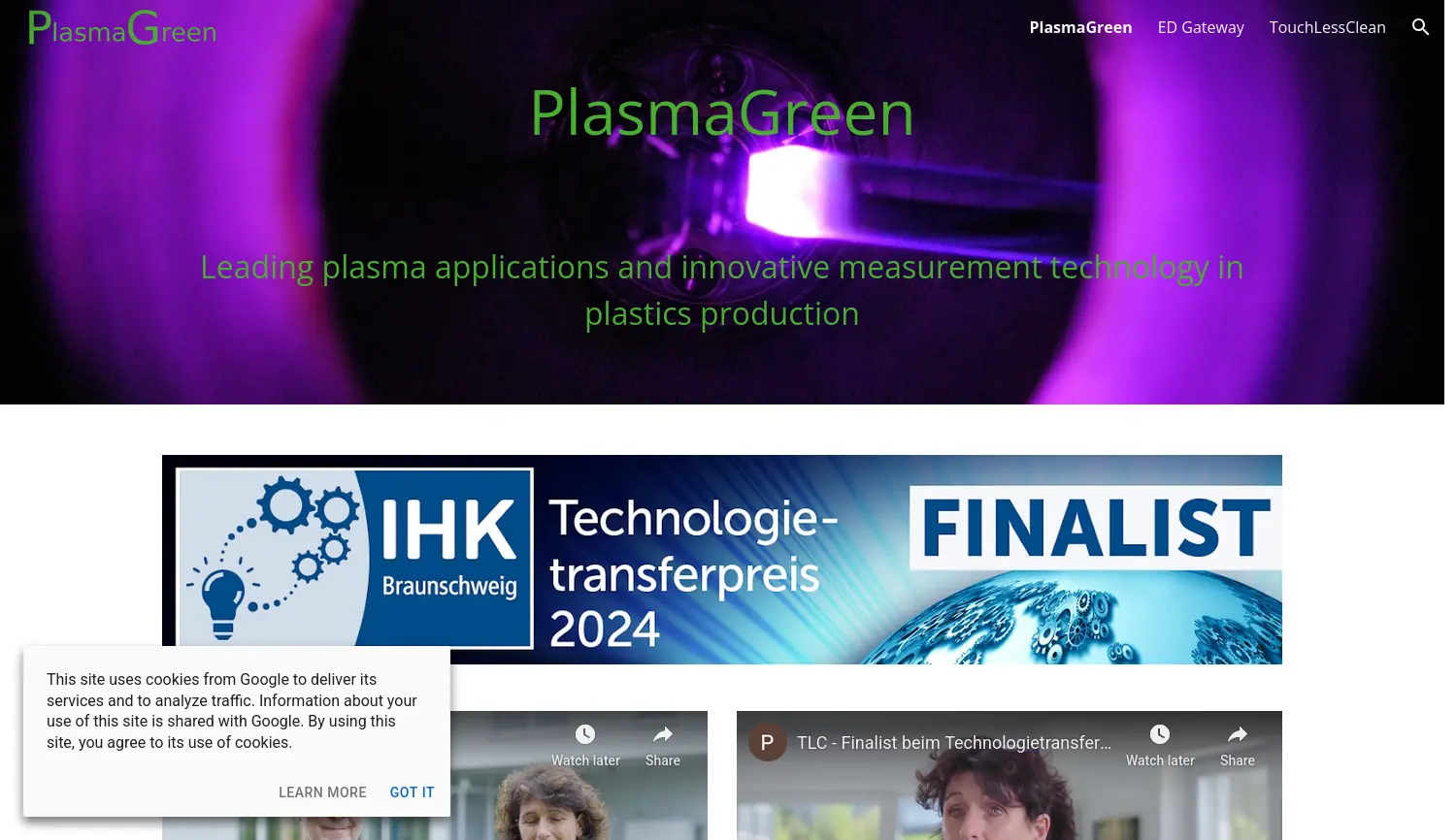 Website der Firma PlasmaGreen GmbH