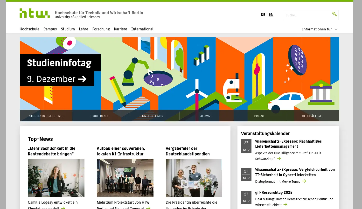 Website der Firma Hochschule für Technik und Wirtschaft Berlin