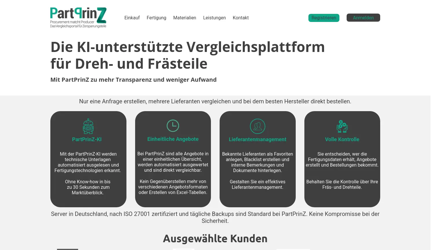 Website der Firma PartPrinZ GmbH