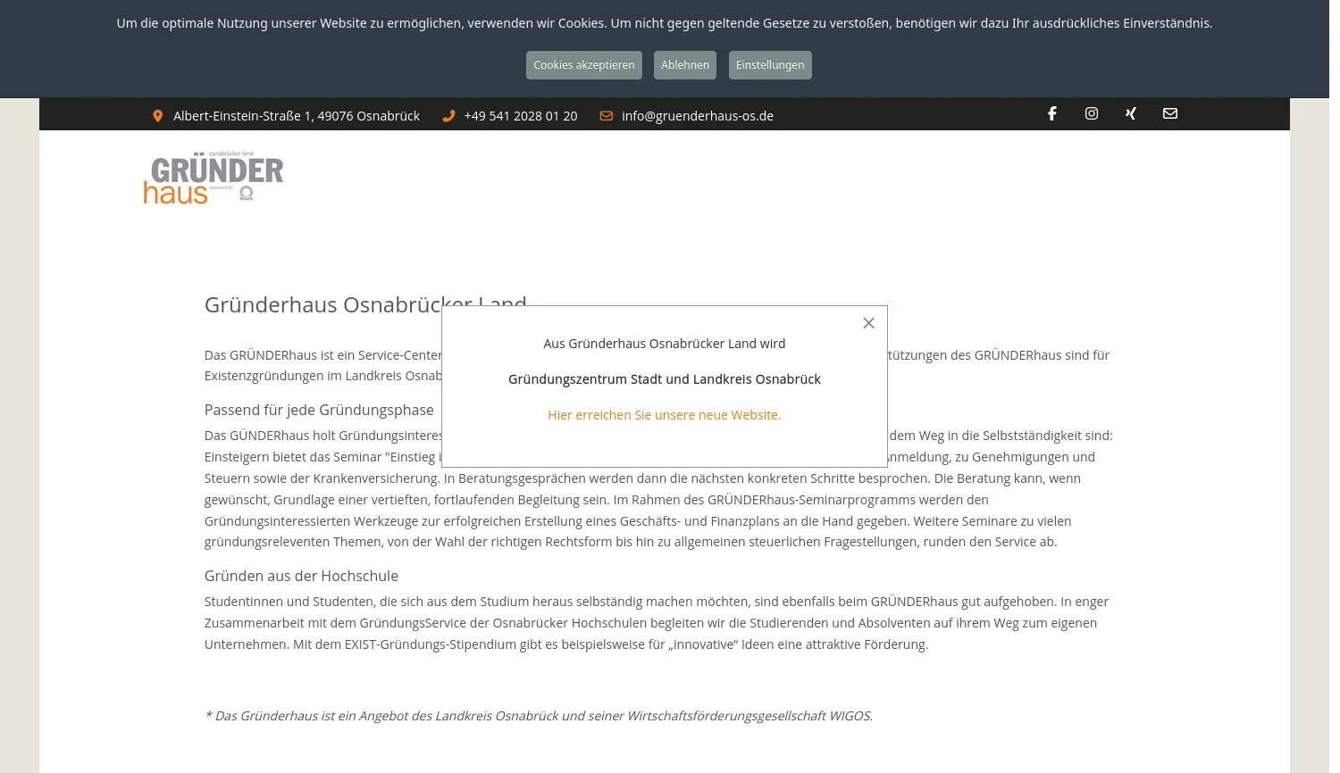 Website der Firma WIGOS Wirtschaftsförderungsgesellschaft Osnabrücker Land mbH