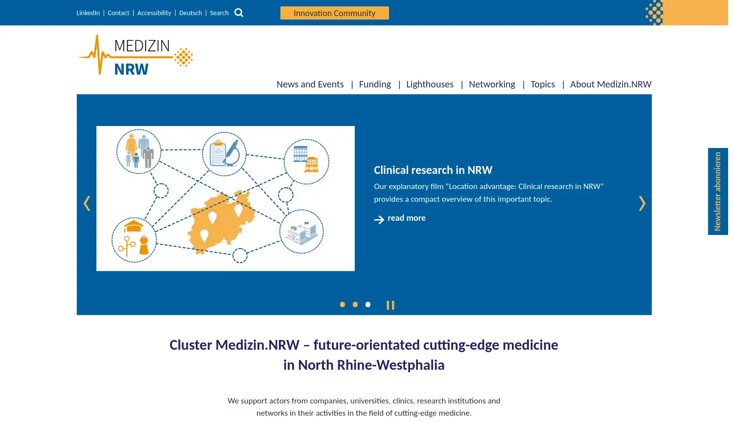 Website der Firma Cluster Medizin.NRW c/o DLR Projektträger