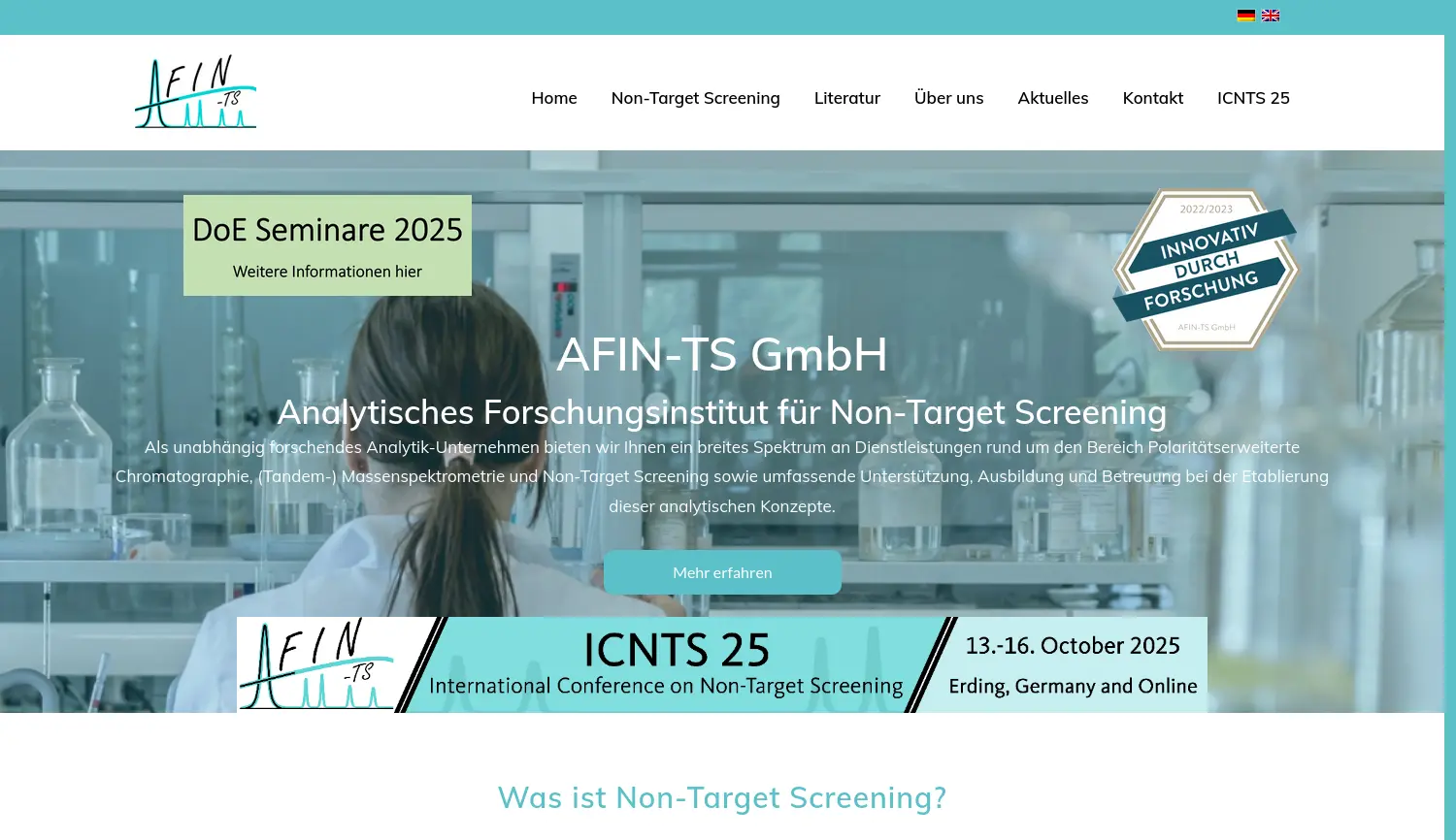 Website der Firma Analytisches Forschungsinstitut für Non-Target Screening GmbH