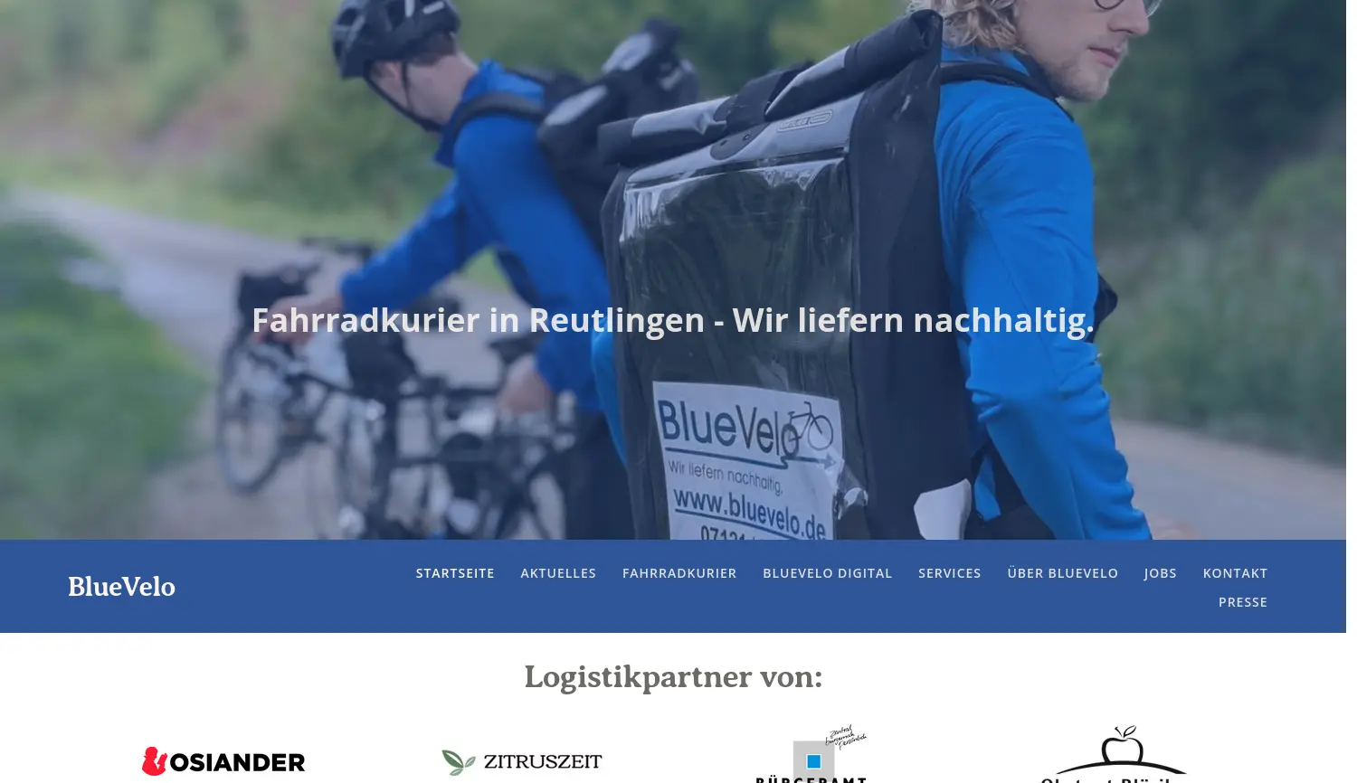 Website der Firma BlueVelo GmbH