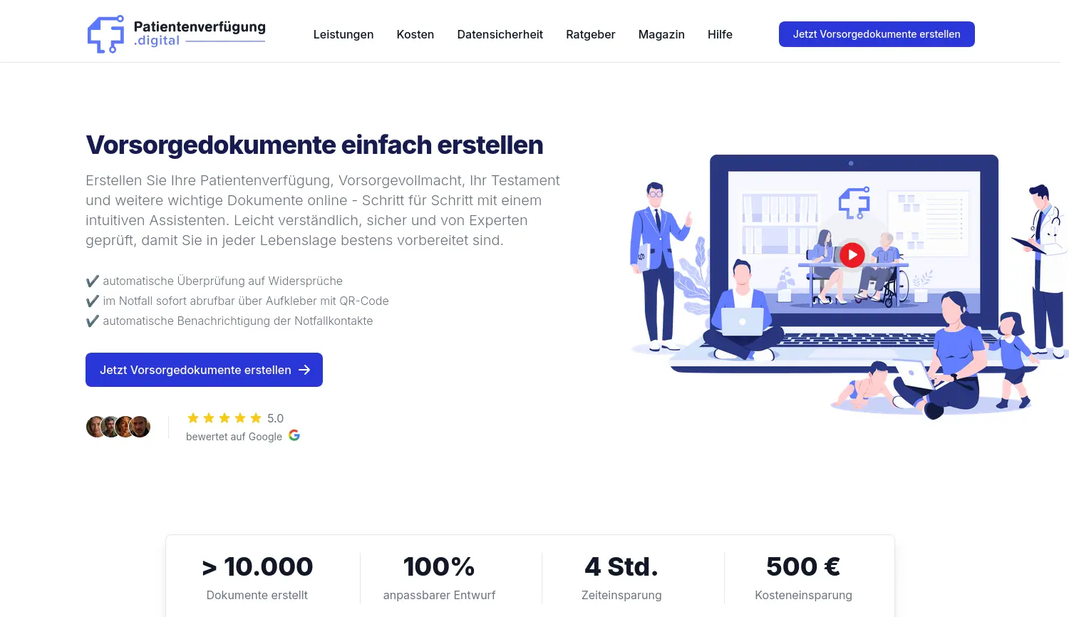 Website der Firma Patientenverfügung.digital