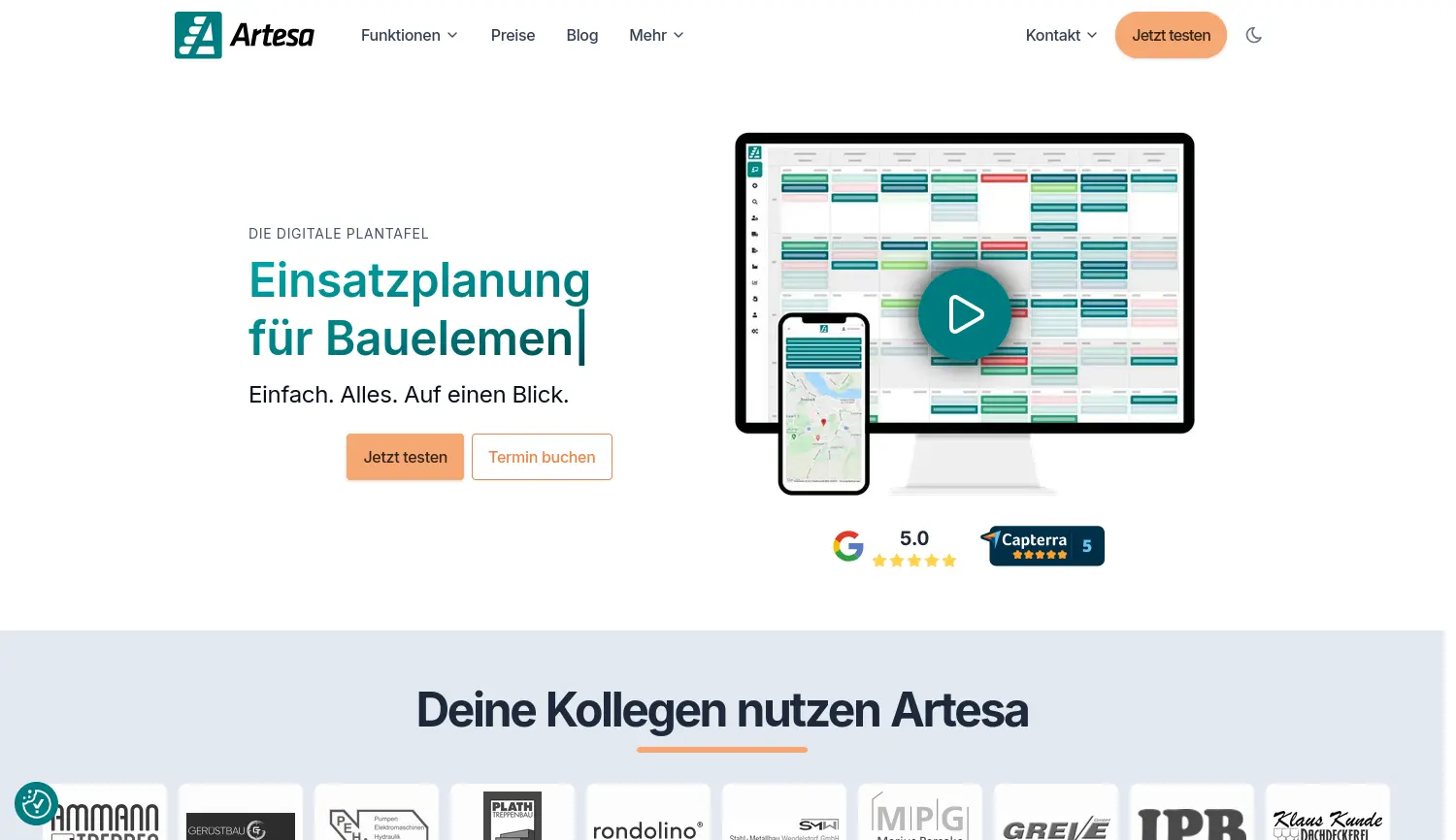 Website der Firma Artesa GmbH