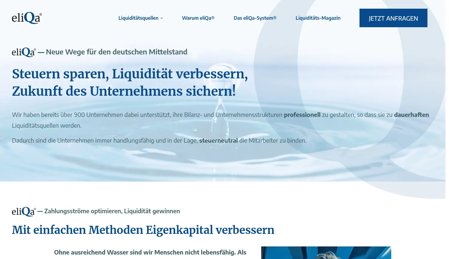 Website der Firma eliQa Gesellschaft für Mittelstandsförderung mbH