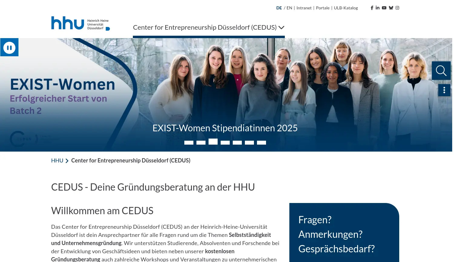 Website der Firma Center for Entrepreneurship Düsseldorf (CEDUS)