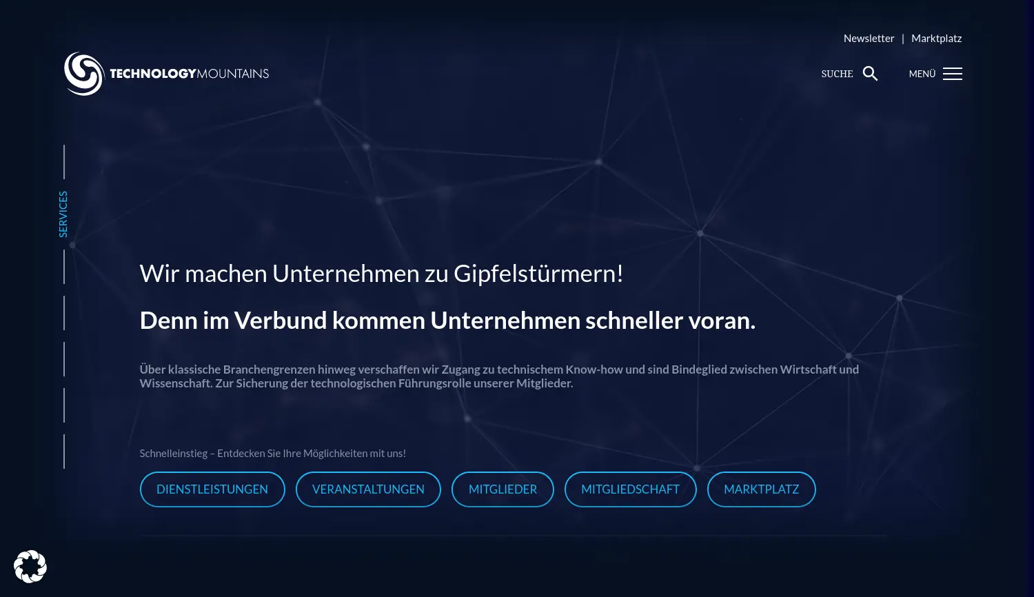 Website der Firma TechnologyMountains e.V.