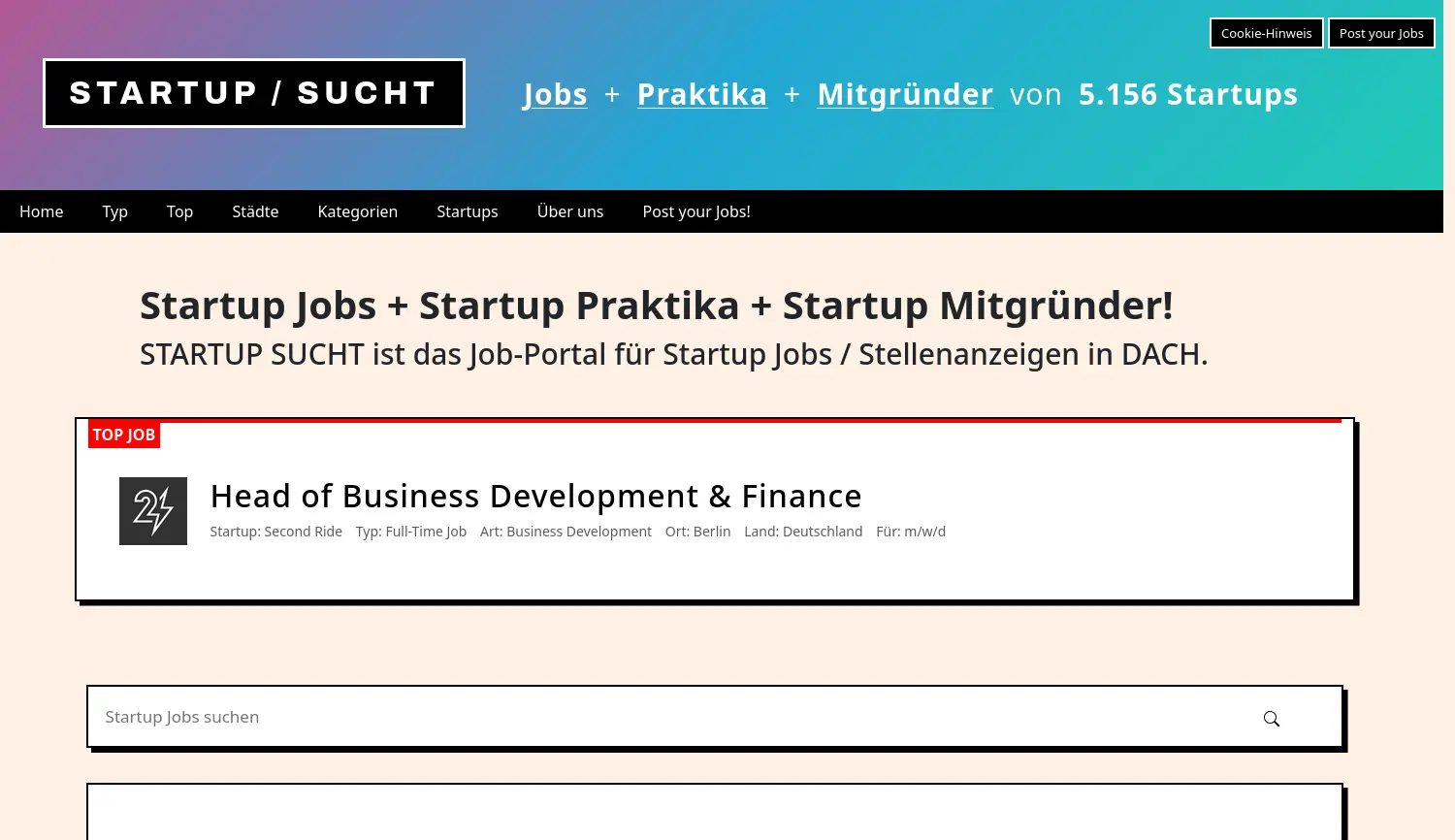 Website der Firma STARTUP SUCHT