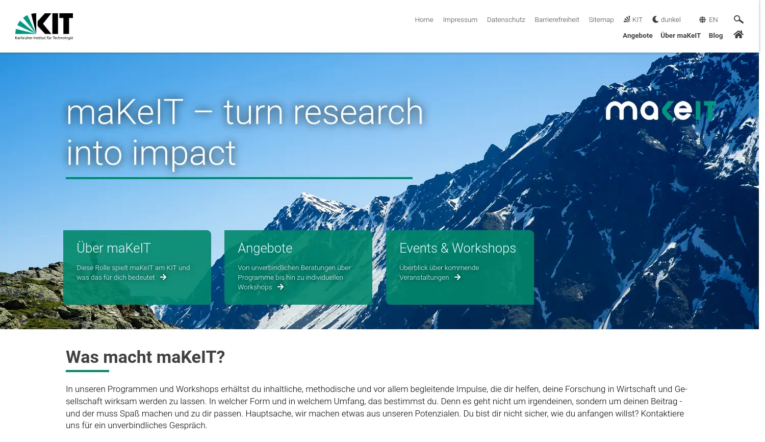 Website der Firma Karlsruher Institut für Technologie (KIT)