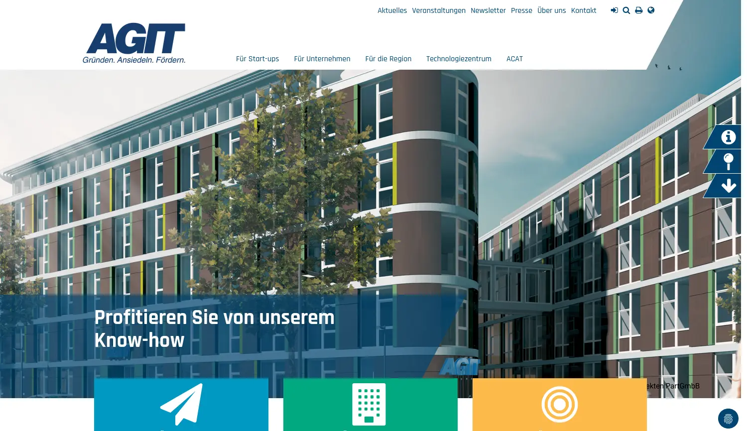 Website der Firma AGIT Aachener Gesellschaft für Innovation und Technologietransfer mbH