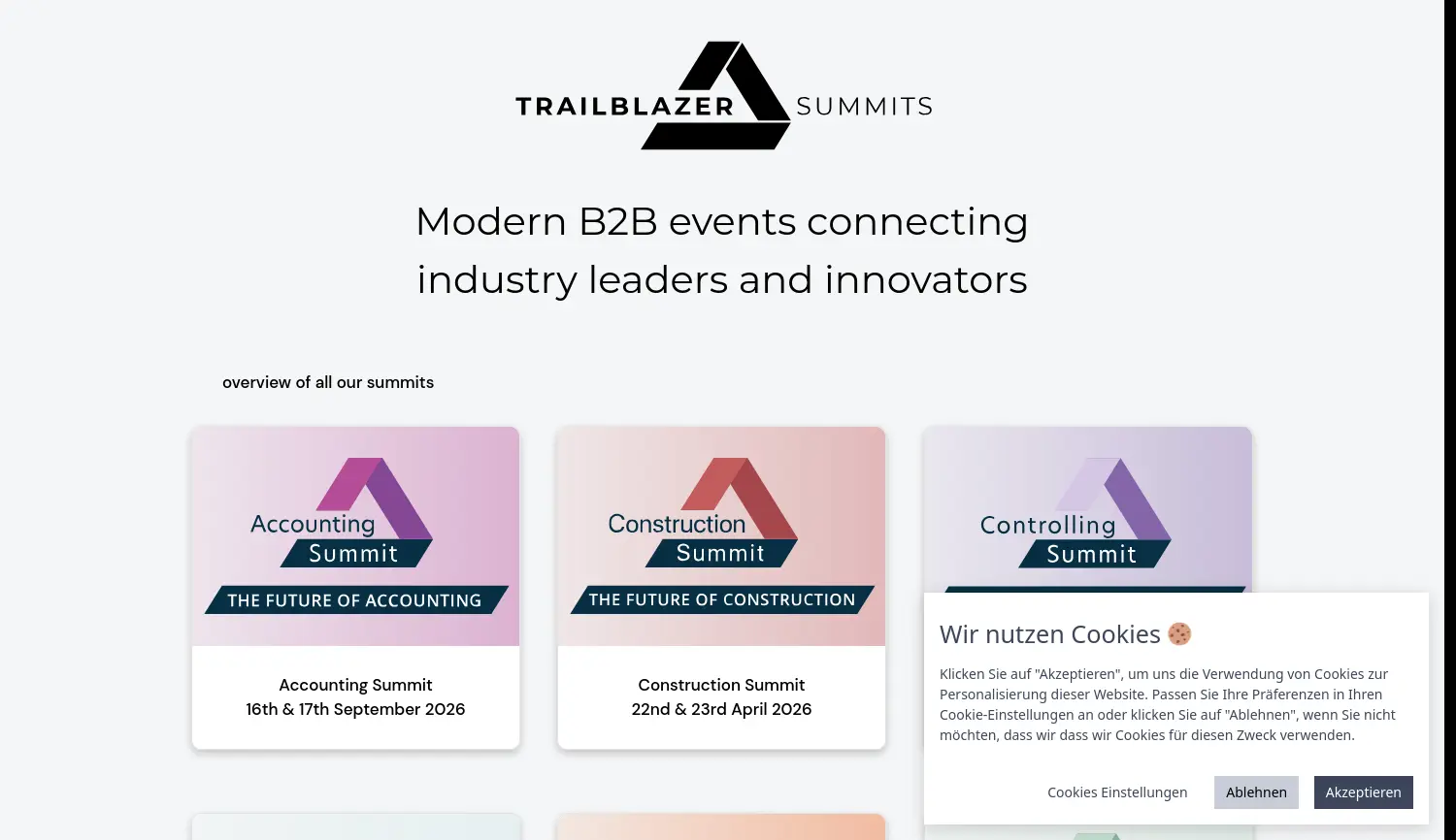 Website der Firma Trailblazer Summits GmbH