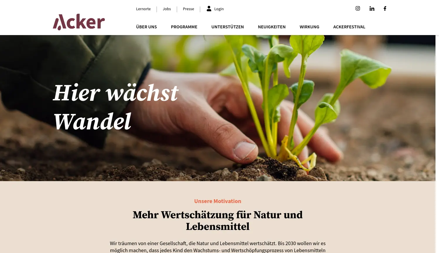 Website der Firma Acker e.V. Verein für angewandte Bildung und Entwicklung