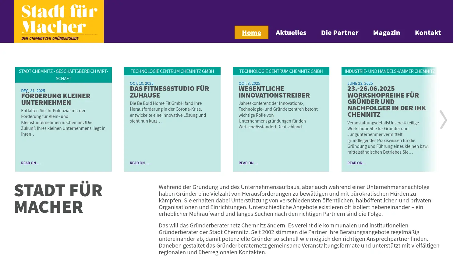 Website der Firma Gründerberaternetz Chemnitz (vertreten durch Technologie Centrum Chemnitz GmbH)