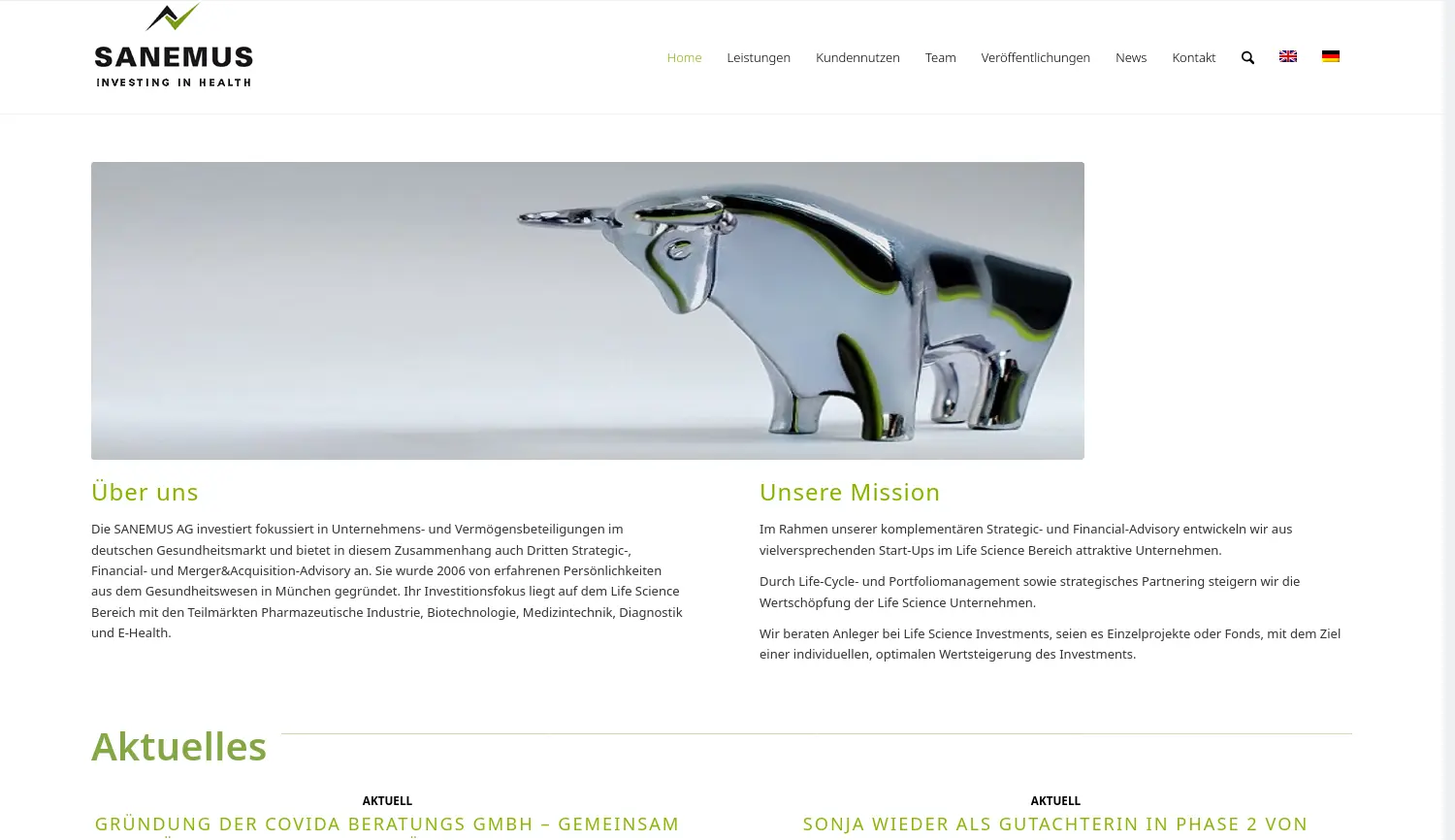 Website der Firma SANEMUS AG