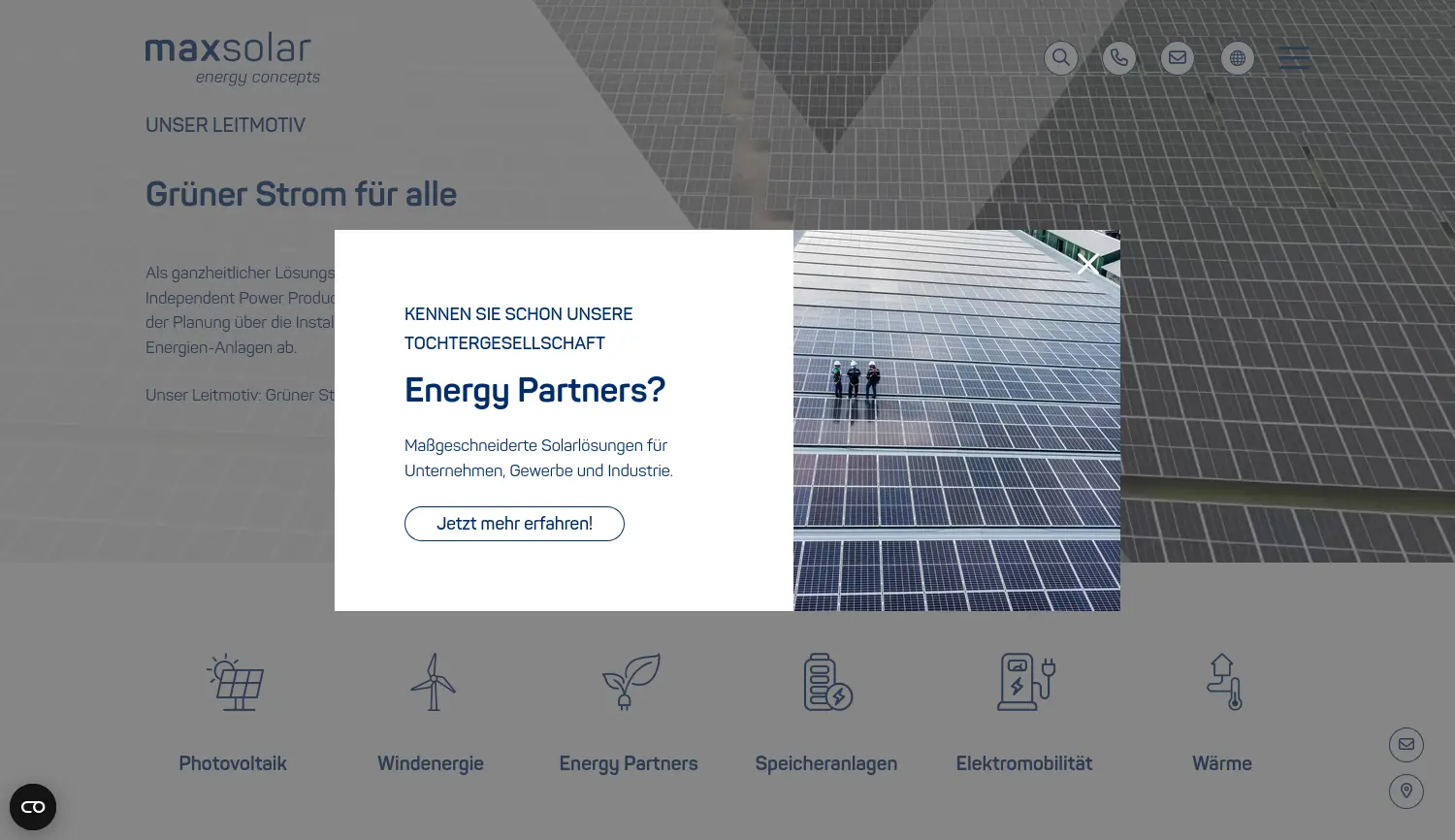 Website der Firma MaxSolar GmbH