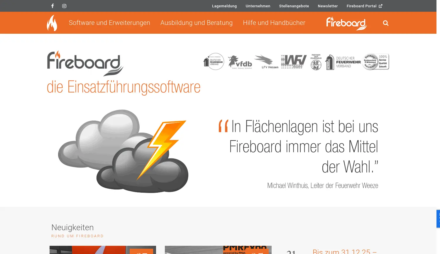 Website der Firma Fireboard GmbH