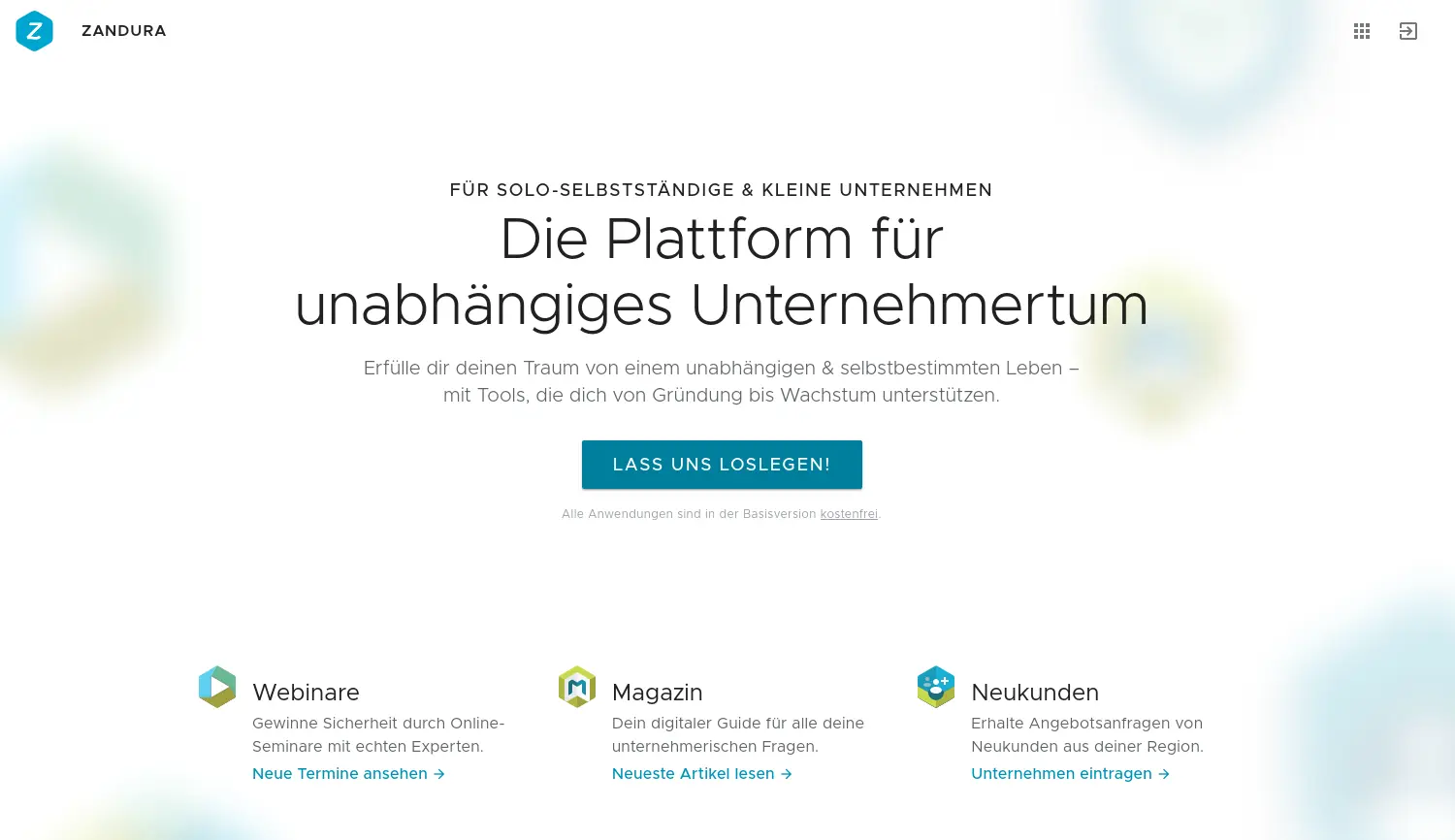 Website der Firma Zandura Portal GmbH
