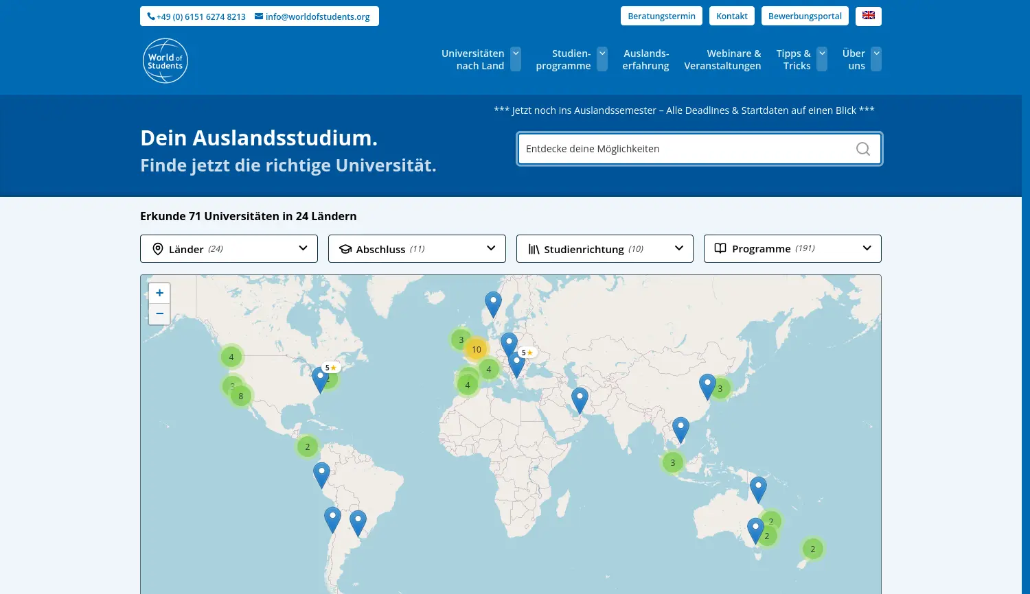 Website der Firma Emerald Global Education GmbH