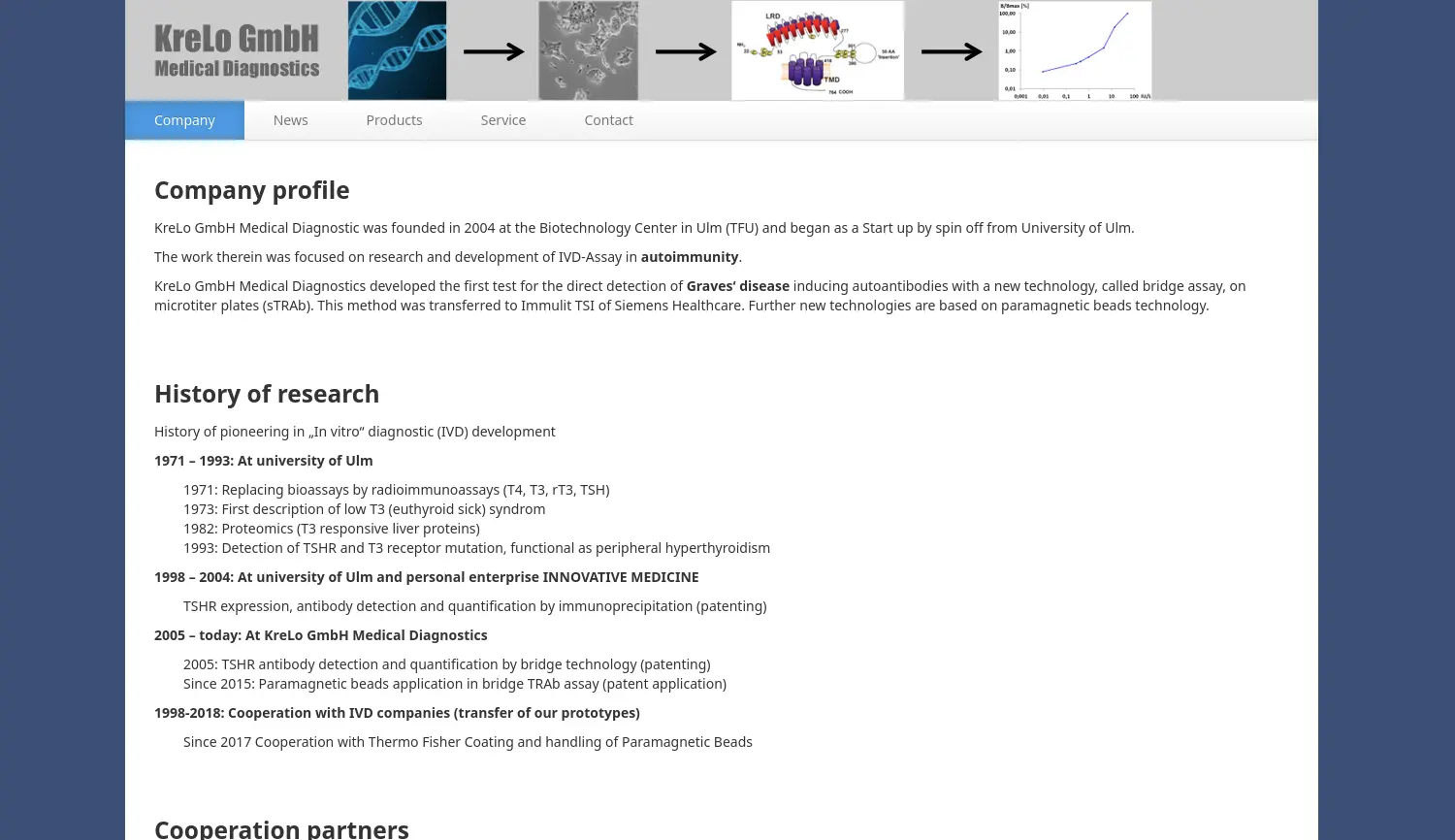Website der Firma KreLo GmbH Medical Diagnostics