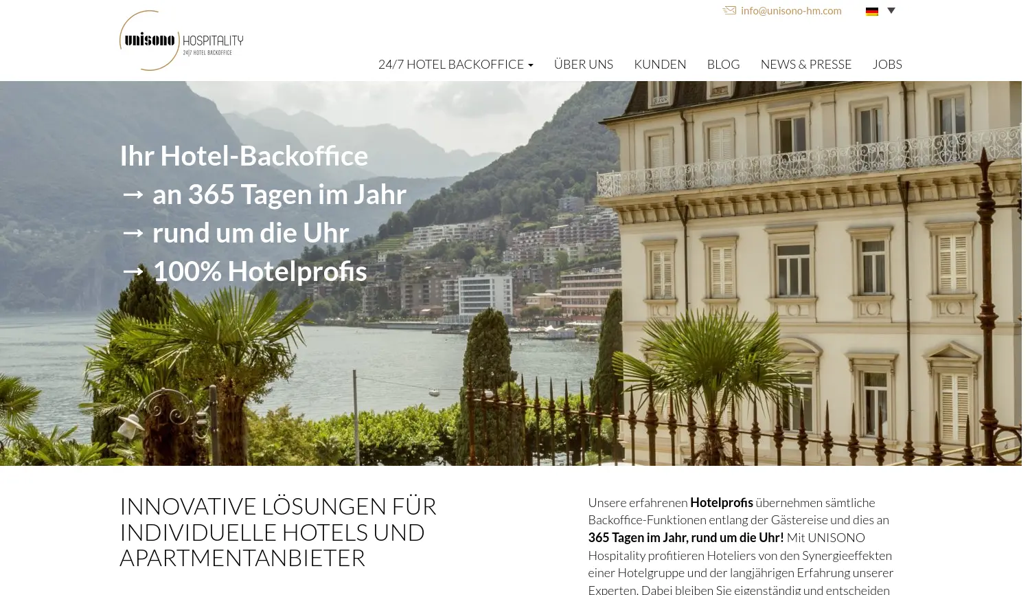 Website der Firma Unisono Hospitality Management GmbH