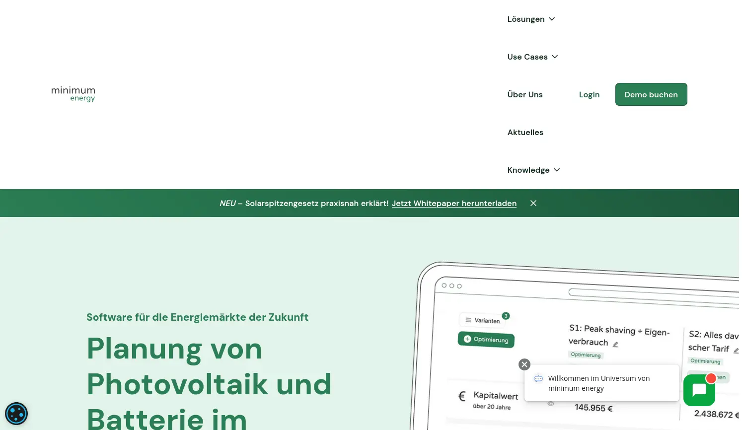 Website der Firma minimum energy GmbH