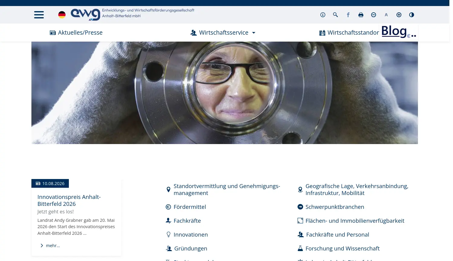 Website der Firma Entwicklungs- und Wirtschaftsförderungsgesellschaft Anhalt-Bitterfeld mbH