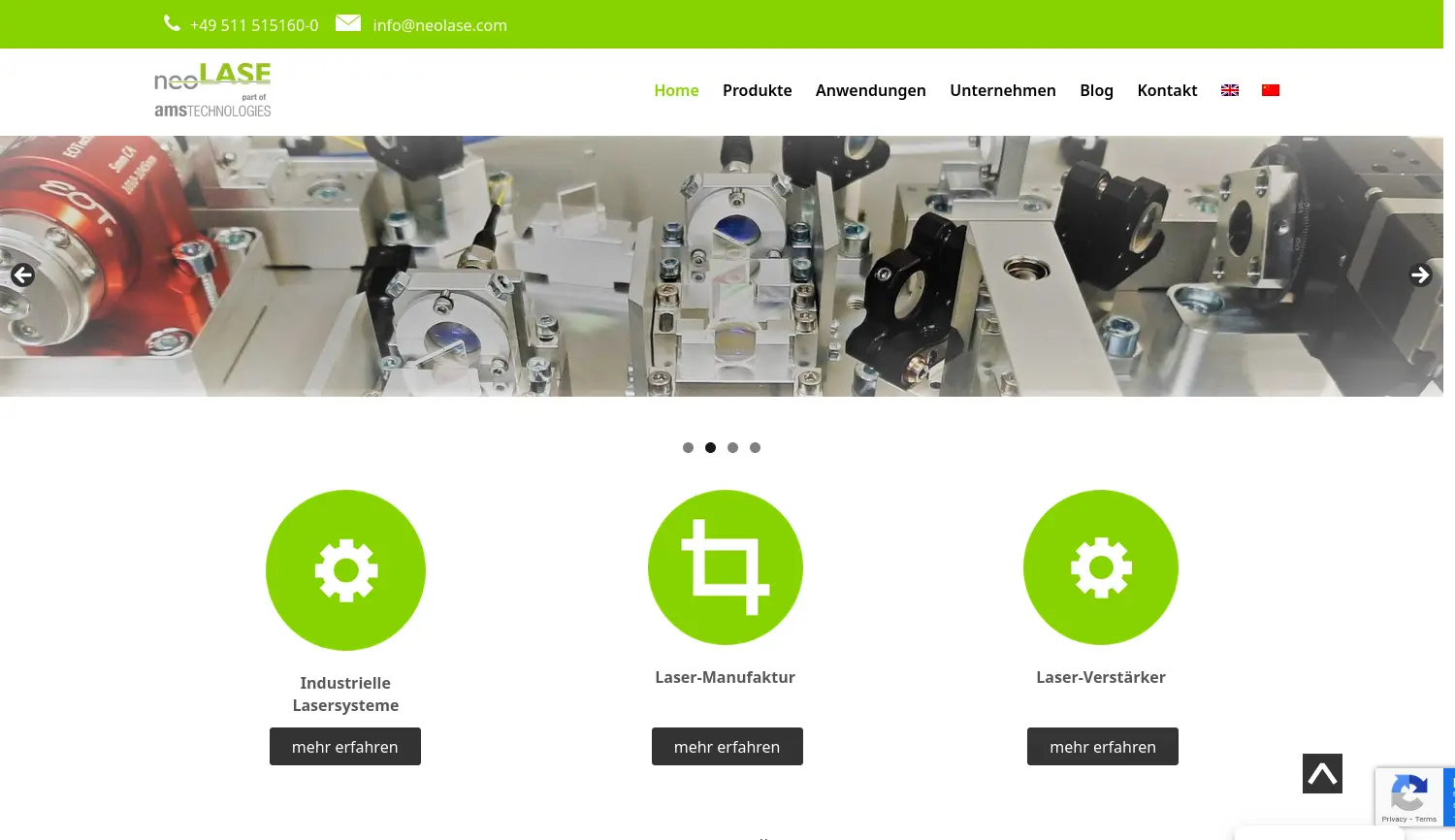 Website der Firma neoLASE GmbH