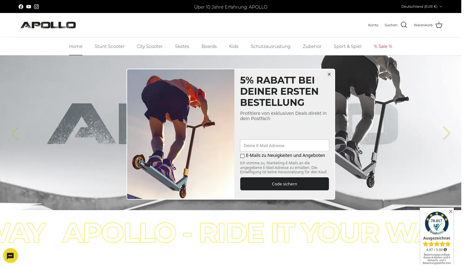 Website der Firma Apollo Funsport