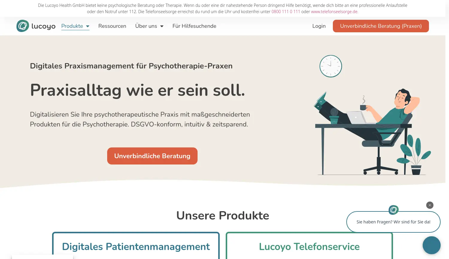 Website der Firma Lucoyo Health GmbH