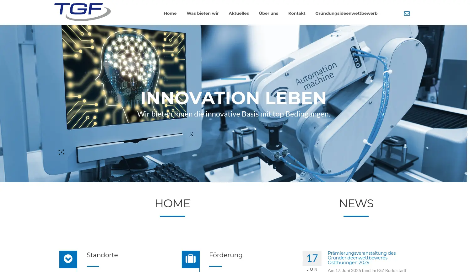 Website der Firma Technologie- und Gründer- Förderungsgesellschaft Schmalkalden / Dermbach GmbH