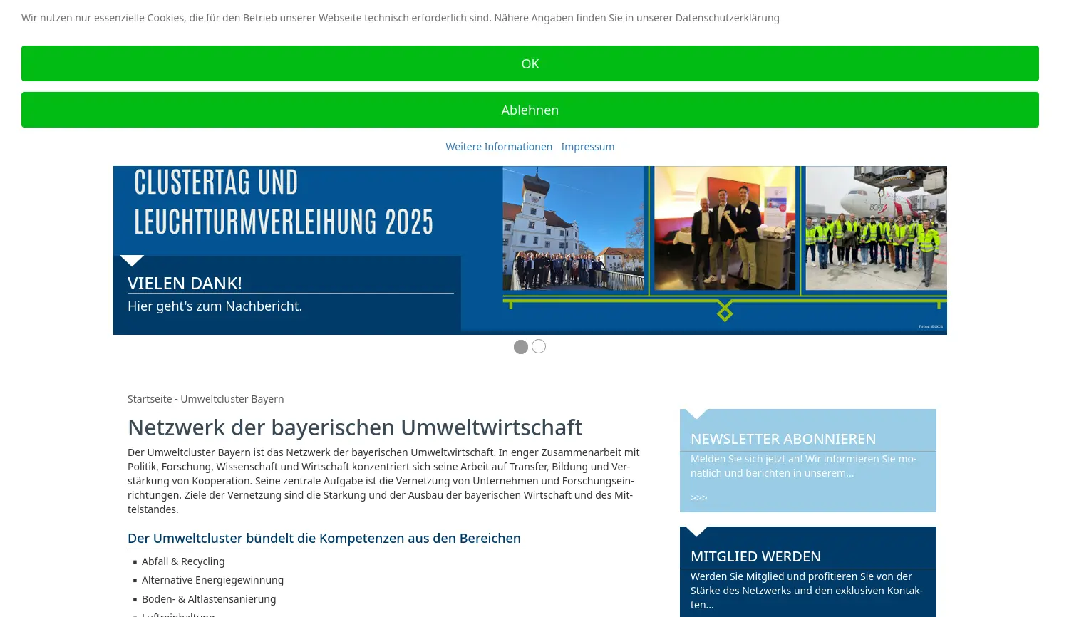 Website der Firma Trägerverein Umwelttechnologie-Cluster Bayern e.V.