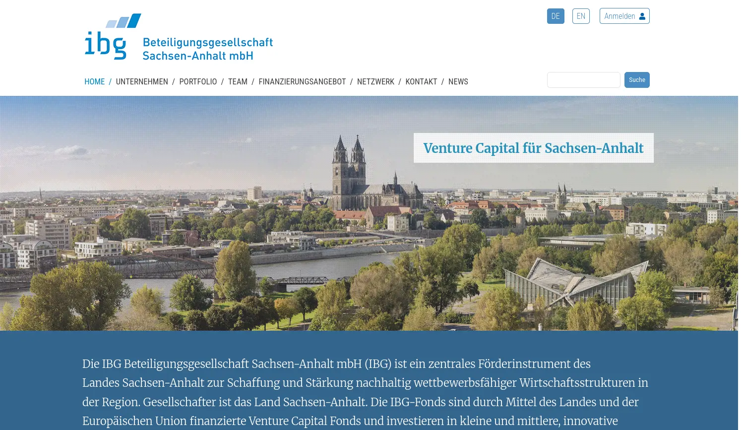 Website der Firma IBG Beteiligungsgesellschaft Sachsen-Anhalt mbH