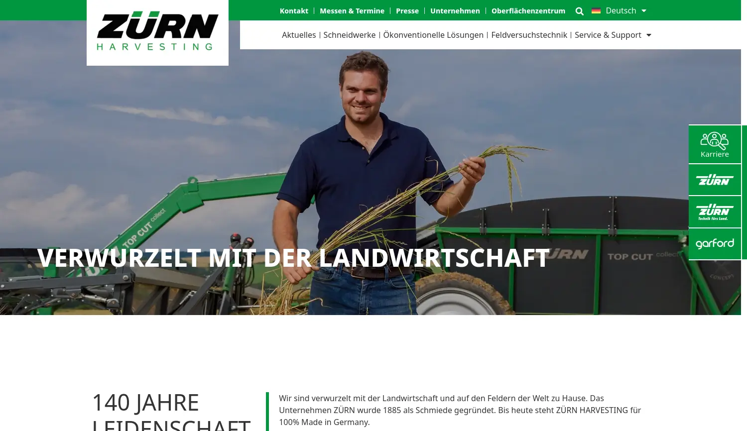 Website der Firma Zürn Harvesting GmbH & Co. KG