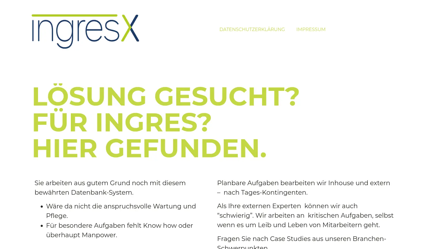 Website der Firma ingresX GmbH
