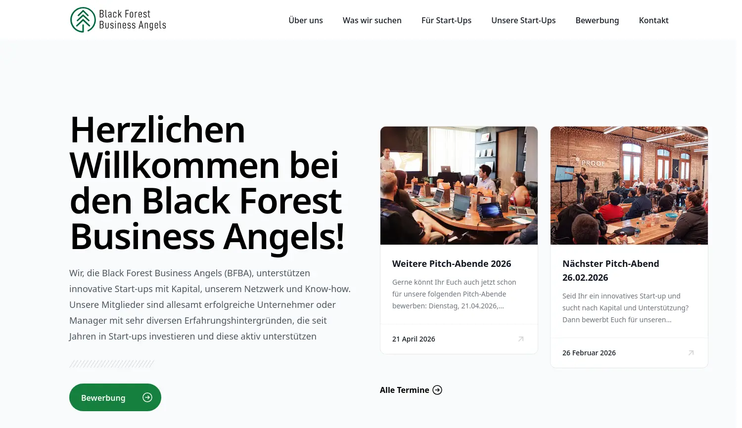 Website der Firma Black Forest Business Angels e.V.