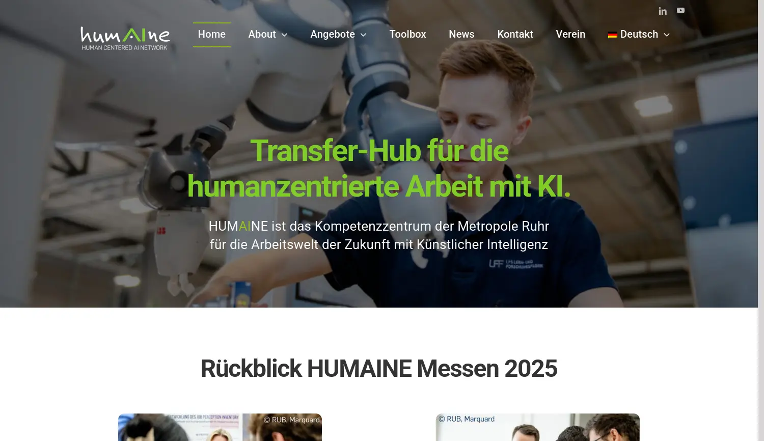 Website der Firma Kompetenzzentrum HUMAINE / Institut für Arbeitswissenschaft (IAW) an der Ruhr-Universität Bochum