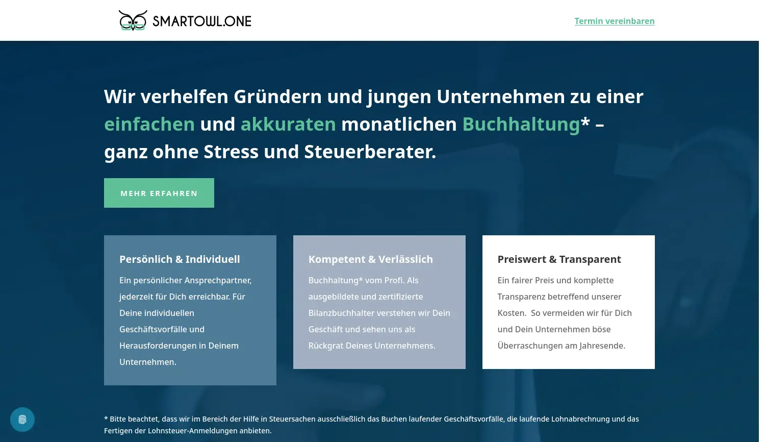 Website der Firma SMARTOWL.ONE GmbH