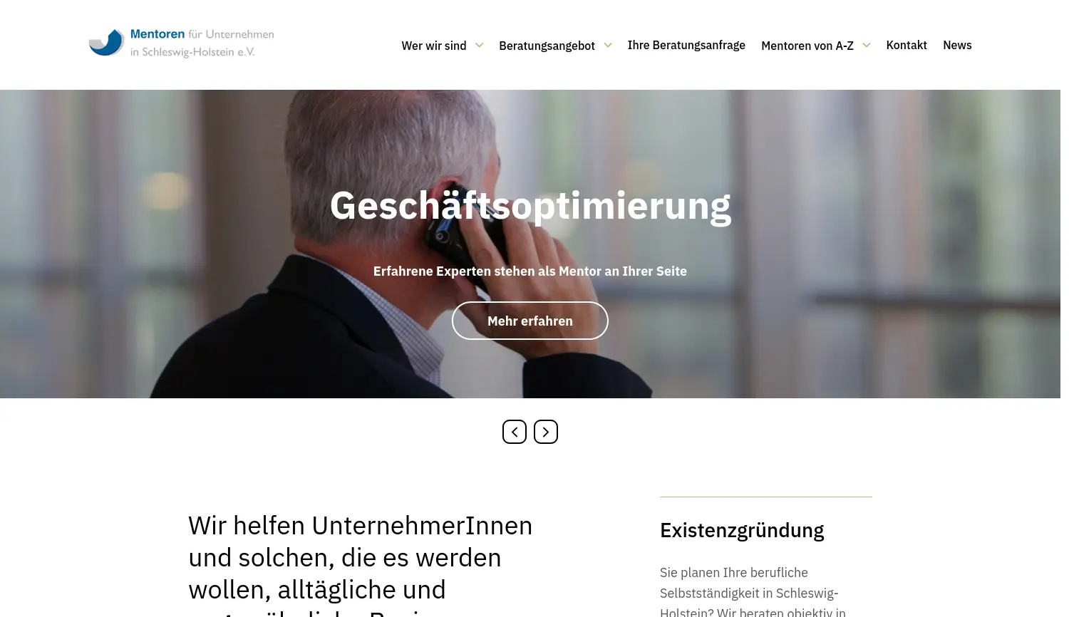Website der Firma Mentoren für Unternehmen in Schleswig-Holstein e.V.