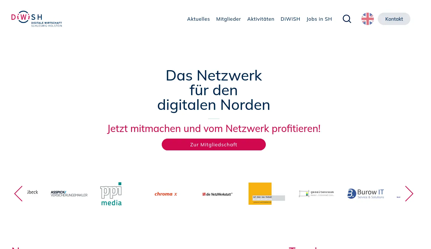 Website der Firma WTSH GmbH (Clustermanagement Digitale Wirtschaft Schleswig-Holstein)