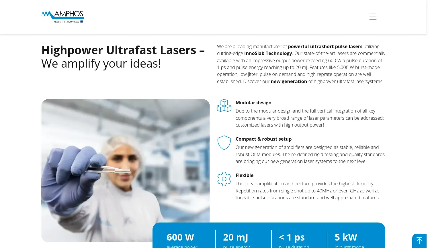 Website der Firma AMPHOS GmbH