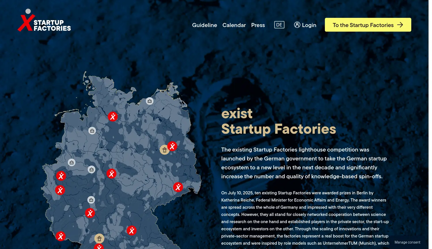 Website der Firma EXIST Startup Factories