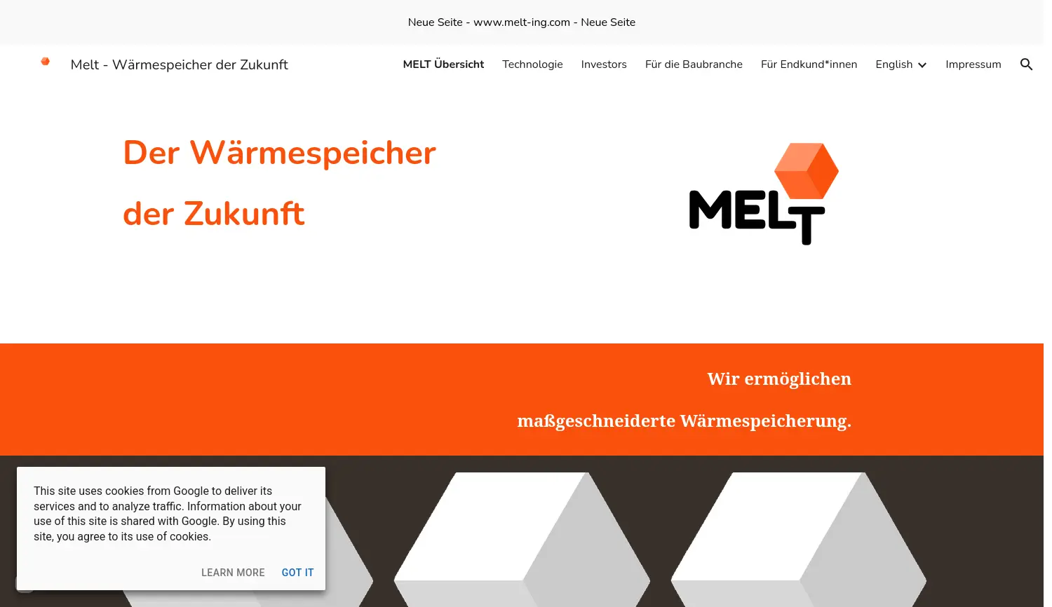 Website der Firma MELT-Ing GmbH