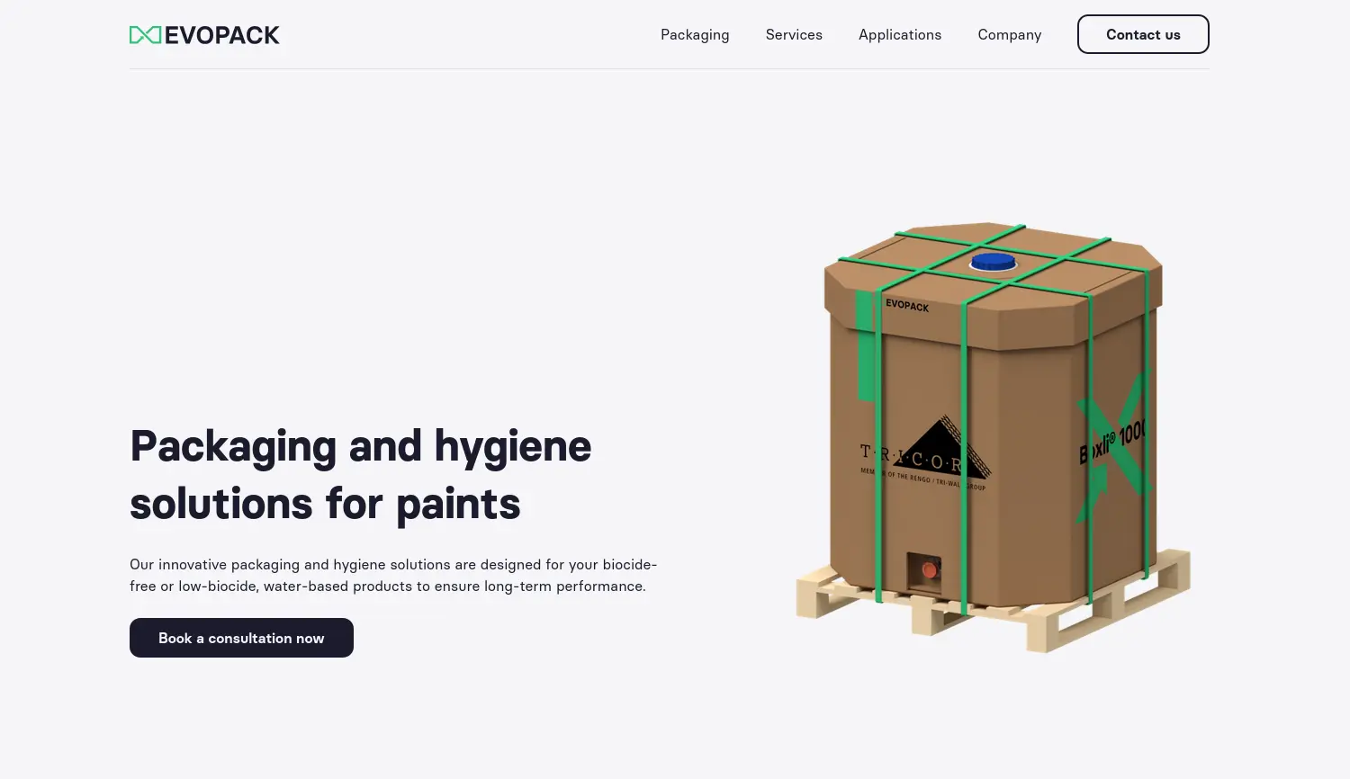 Website der Firma Evopack GmbH